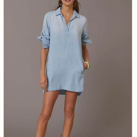 New Anthropologie Cloth & Stone Chambray Mini Dress Small - Picture 1 of 8